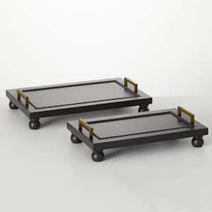 18 in. And 15.75 in. Black Wood Riser Tray Set of 2