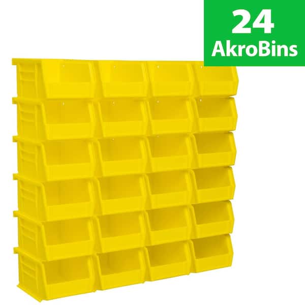 Akro-Mils Heavy Duty Stackable Plastic Storage Totes, 4 1/8 in. L x 5 3/8 in. W x 3 in. H, Each Holds 10 lbs., Yellow, (24-Pack)