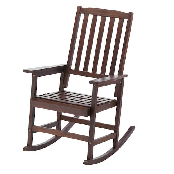 Unbranded Acacia Brown Wood Outdoor Rocking Chair Classic Patio Rocker for Porch or Deck