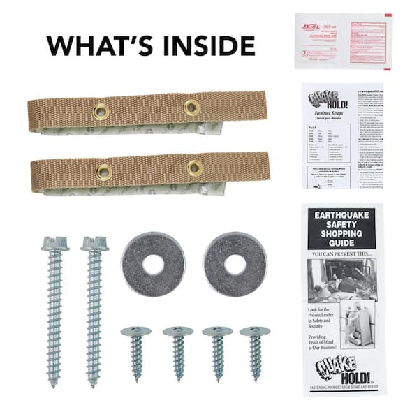Quakehold! Furniture Strap Kit, Earthquake Fasteners for Disaster  Preparedness, Child Proof Safety Straps for RV, Home Office, Helps Prevent  Damage and Injury, Easy to Install, Oak - Securing Straps 