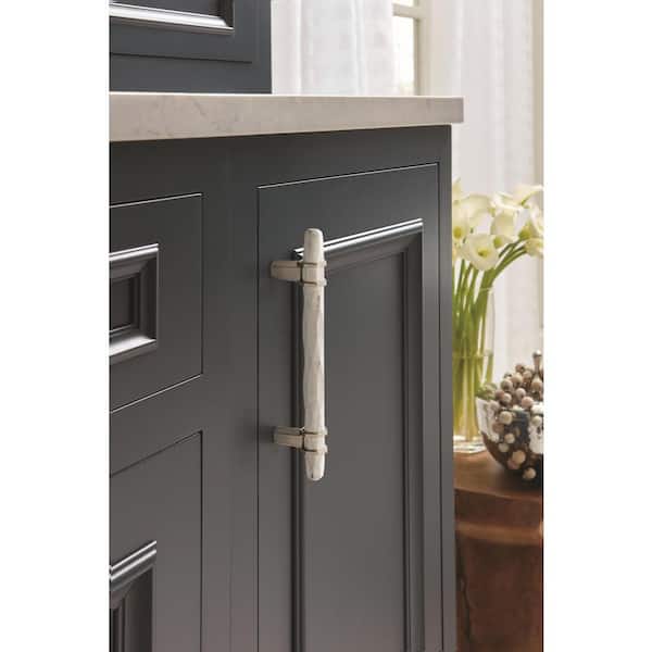 Carrione 5-1/16 in. (128mm) Modern Marble White/Satin Nickel Bar Cabinet Pull