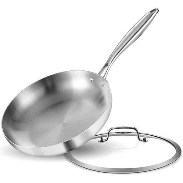 9.5 in Tri-Ply Stainless Steel Nonstick Frying Pan with Lid Induction Compatible Dishwasher and Oven Safe Skillet