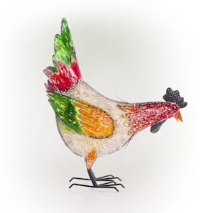 21 in. H Indoor/Outdoor Metal Pecking Hen Decorative Garden Statue, Multicolor