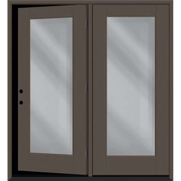 Steves & Sons Regency 60 in. x 80 in. Full Lite Clear Glass Ashwood RH Center-Hinged Stained Fiberglass Retro Patio Door with 6" Jamb
