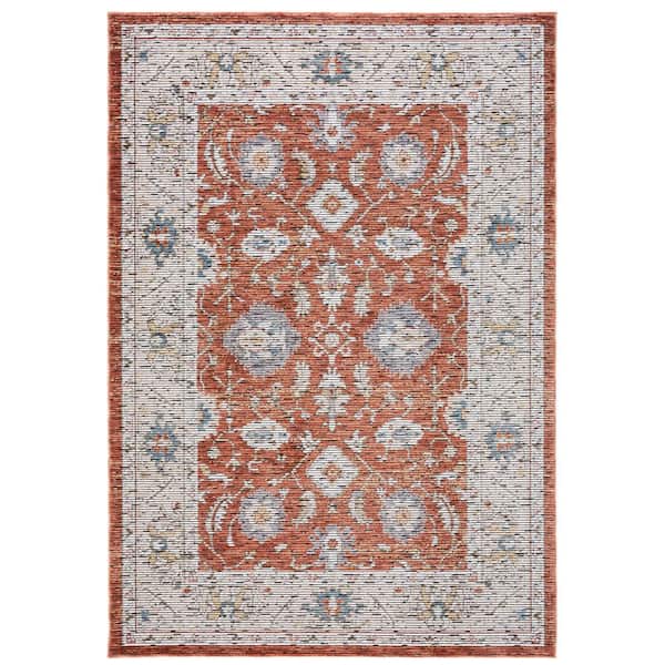 Sierra 8 ft. x 10 ft. Ivory/Rust Distressed Ornate Border Area Rug