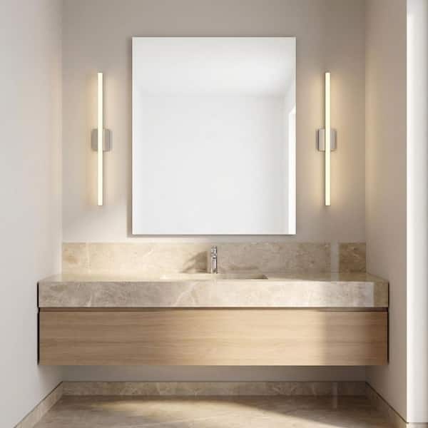 Marque 36 in. W x 4.5 in. H Brushed Nickel Modern LED Dimmable Bathroom Vanity Light with White Acrylic Shade