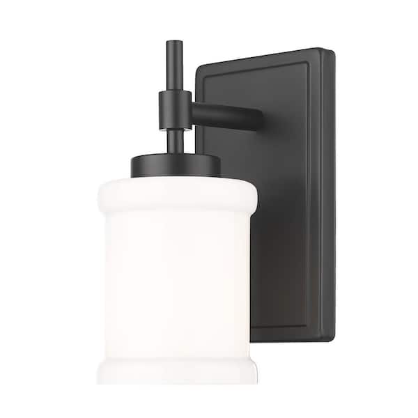 Filament Design Cadoc 1-Light Matte Black Wall Sconce with Gloss Opal Glass Shade
