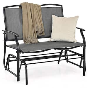2-Person Grey Metal Patio Glider Rocking Bench Double Chair Loveseat Outdoor Bench