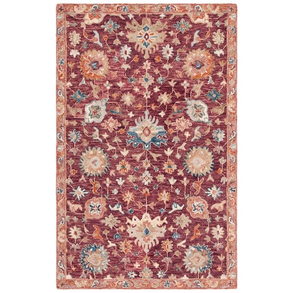 Aspen 6 ft. x 9 ft. Red/Pink Garden Border Area Rug