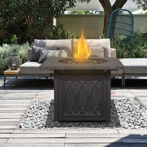 Clihome 25 in. H 50000 BTU Black Square Metal Outdoor Fire Pit Table with Waterproof Cover