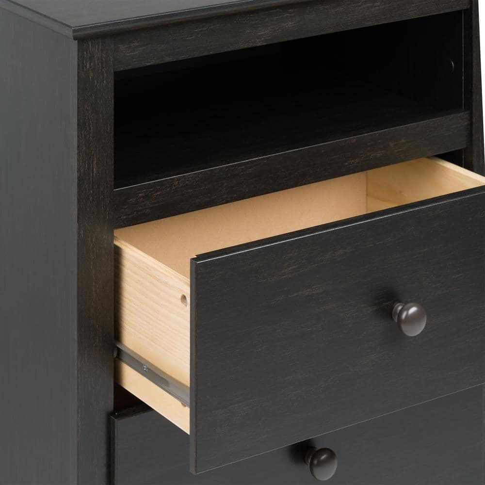 Washed Black 2-Drawer Nightstand with Open Shelf