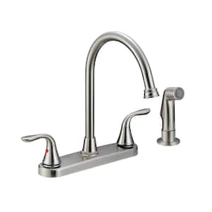 High Arc 2-Handle Standard Kitchen Faucet with Sprayer in Brushed Nickel