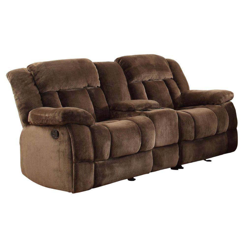 Benjara 40 in. Brown Solid Fabric 2-Seater Glider Reclining Loveseat ...