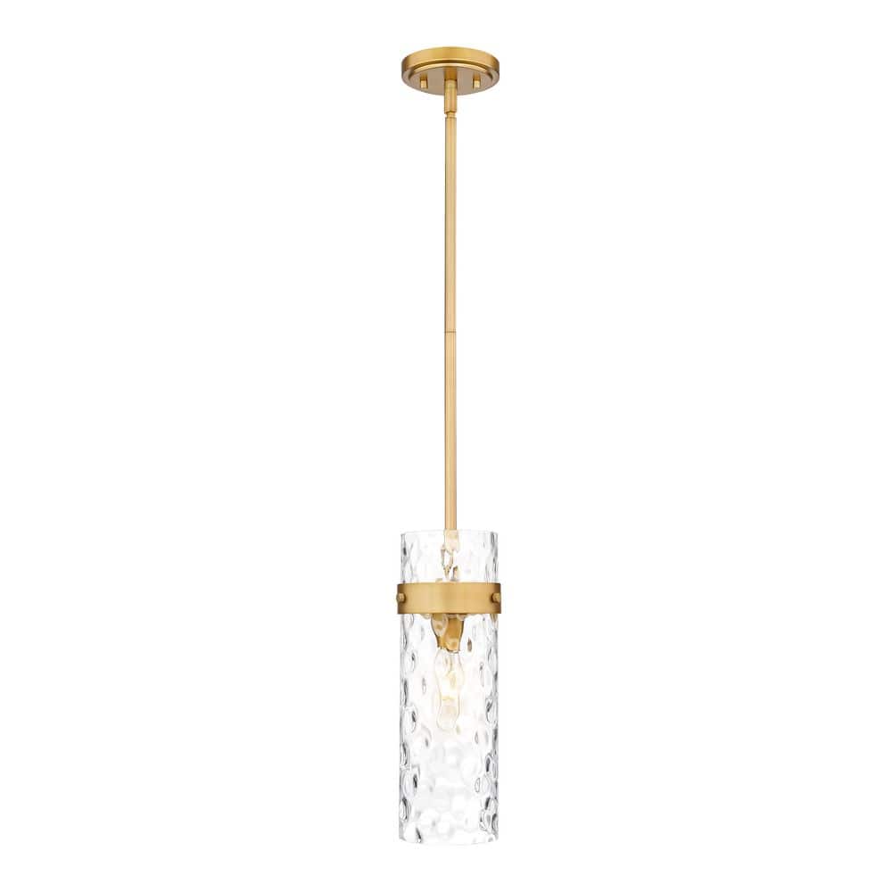 Fontaine 5.75 in. Rubbed Brass 1 Light Pendant with Clear Water Glass Shade