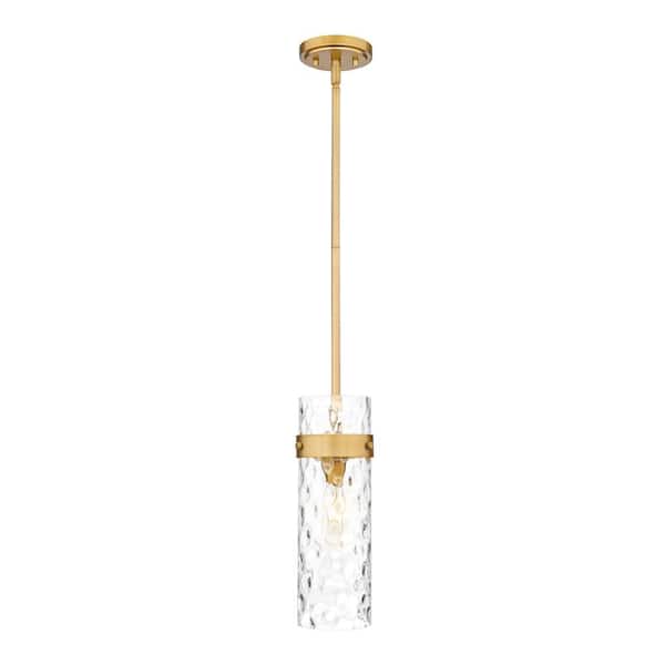 Unbranded Fontaine 5.75 in. Rubbed Brass 1 Light Pendant with Clear Water Glass Shade