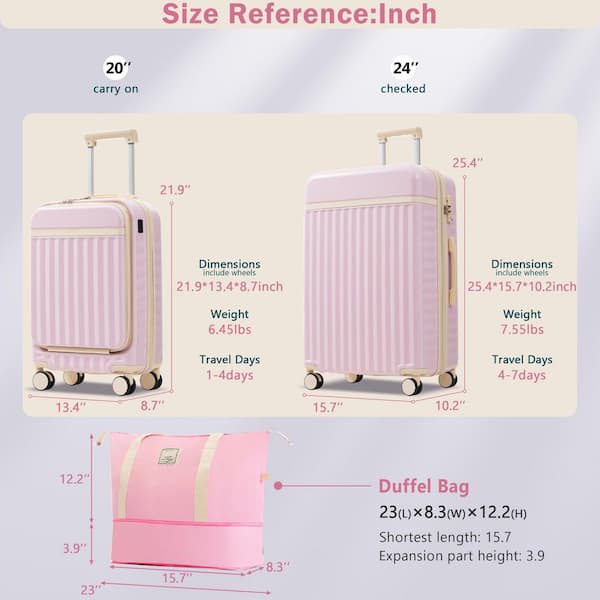 Tatahance 2-Piece Pink Hardside Double 360° Spinner Wheels Luggage