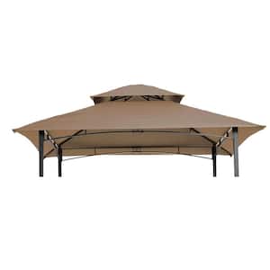8x5Ft Grill Gazebo Replacement Canopy, Double Tiered BBQ Tent Roof in taupe