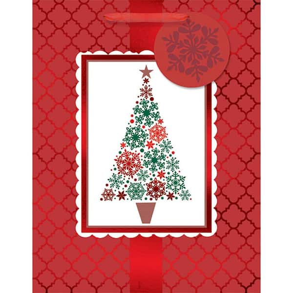 Amscan 9 in. x 7 in. x 4 in. Red and White Holiday Hot Stamped Bags (18-Pack)