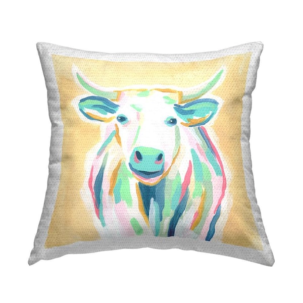 Stupell Industries Pastel Rural Cattle Yellow Square Outdoor Throw Pillow