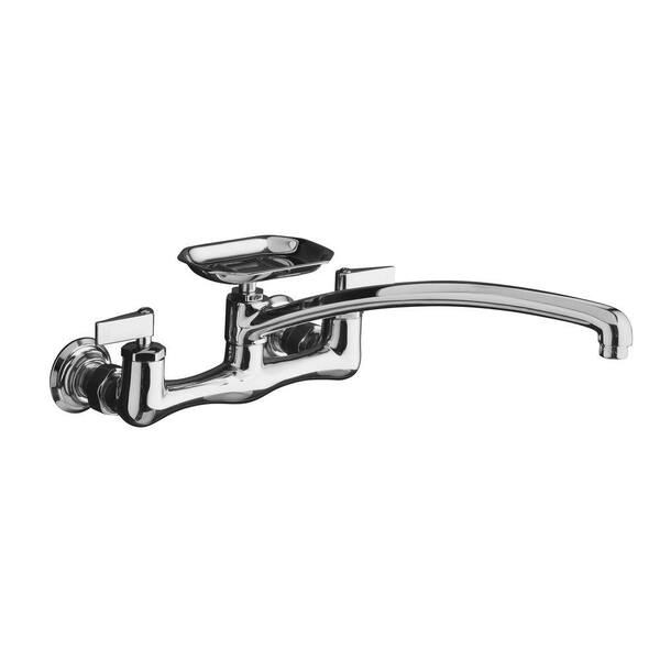 KOHLER Clearwater 8 in. 2-Handle Wall-Mount Low-Arc Supply Bathroom Faucet in Polished Chrome with 12 in. Spout Reach