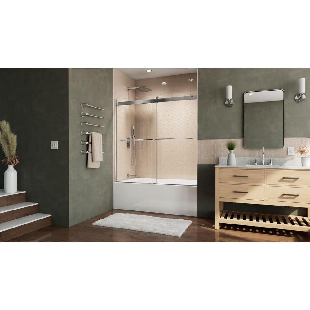 Essence 60" Frameless Chrome Sliding Tub Door with ClearMax
