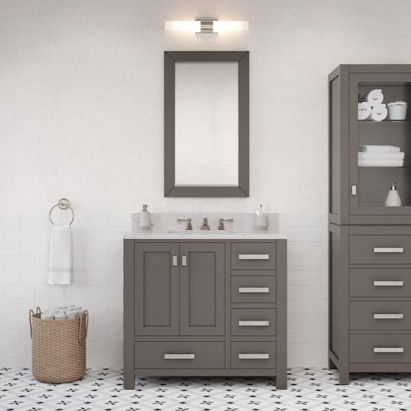 Hampton 36 in. W x 18 in. D x 34 in. H Bathroom Vanity in Gray with White Carrara Marble Top with White Sink