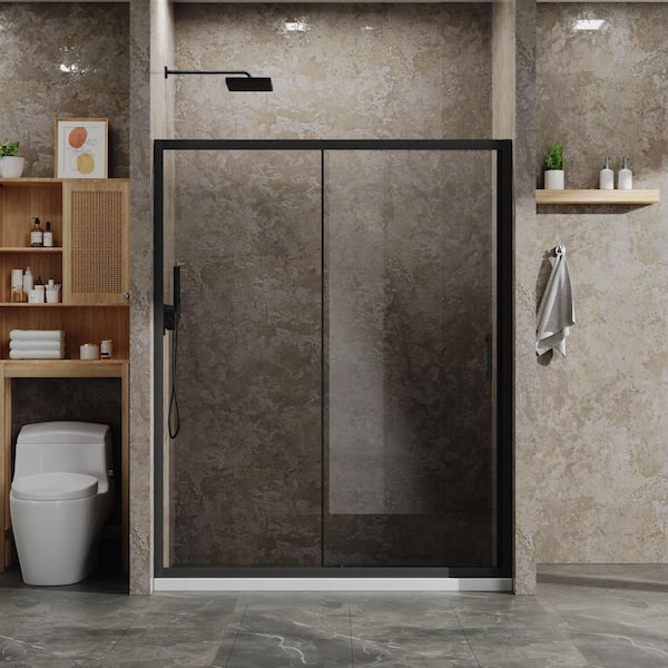 60 in. W x 72 in. H Sliding Framed Shower Door in Matte Black w/ 1/5 in.SGCC Clear Tempered Glass Stainless Steel Handle