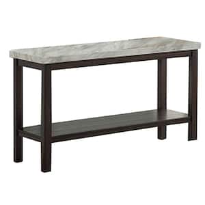 18 in. Brown Rectangular Marble End Table with 1 Slatted Shelf
