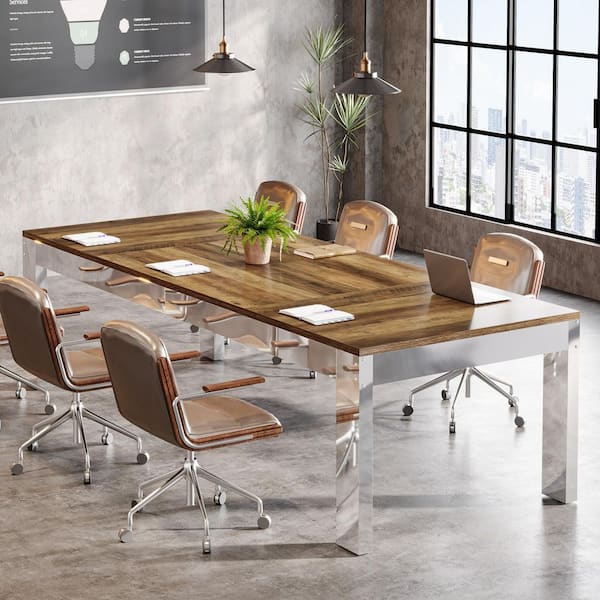 BYBLIGHT Moronia 78 inch Rectangular Light Brown Computer Desk, Conference Table Meeting Table