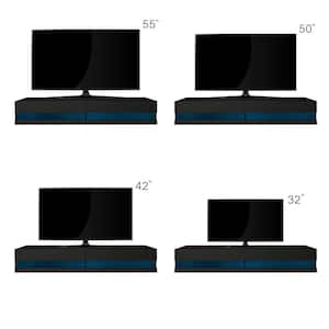 Gray and Black 180 Wall Mounted Floating 80 in. TV Stand with 20 Color LEDs