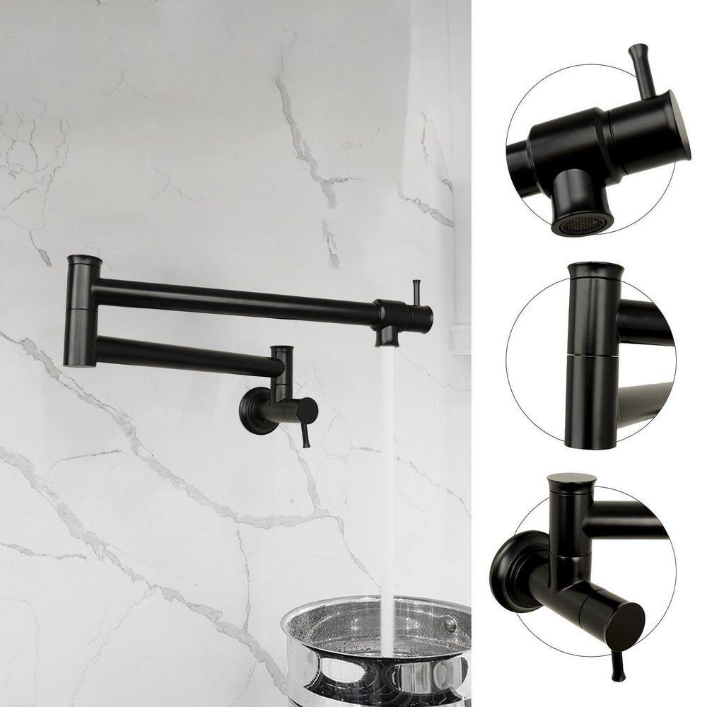 Matte Black Brass Wall Mount Pot Filler Faucet