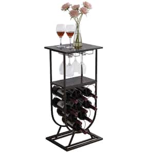 SignatureHome Swayze Pewter/Marble Finish Table Height 32 in. Metal Wine Rack 2 Storage Racks