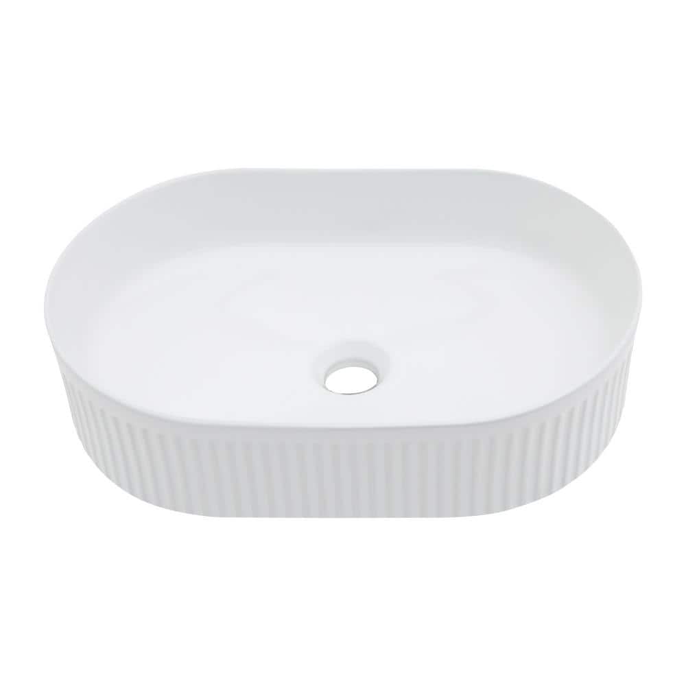 FUNKOL 19.31 in. Ceramic Oval Vessel Bathroom Sink in White (Faucet and