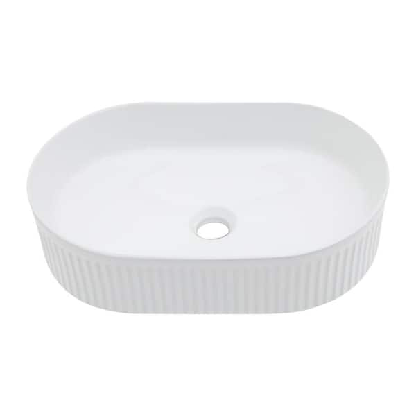 FUNKOL 19.31 in. Ceramic Oval Vessel Bathroom Sink in White (Faucet and