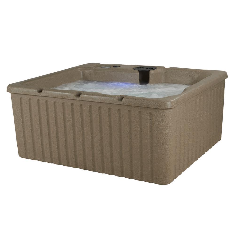 Beige 4-Person Electric Rectangle Hot Tub with Jets