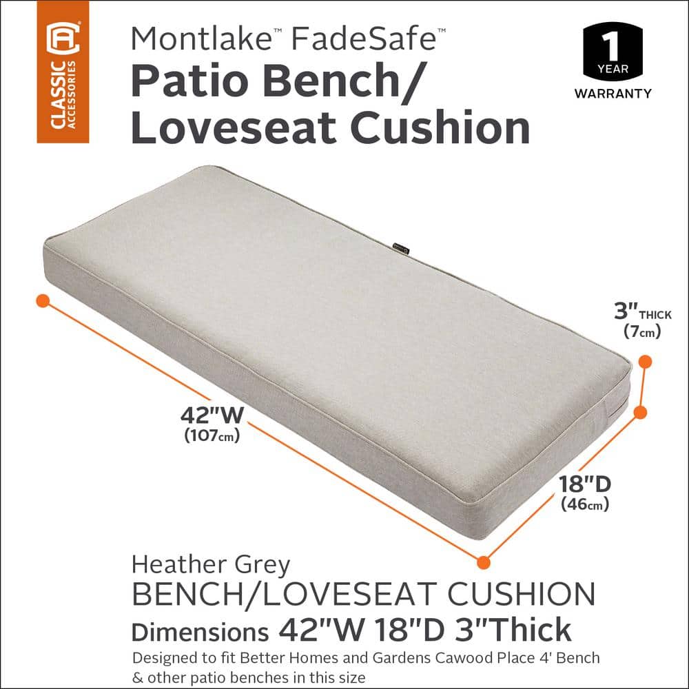 Heather Grey Montlake FadeSafe 42" Patio Bench Cushion