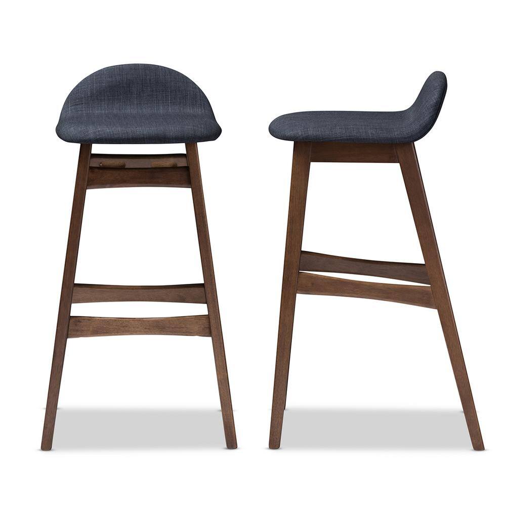 Bloom 30" Dark Blue Fabric Upholstered Walnut Wood Bar Stool Set