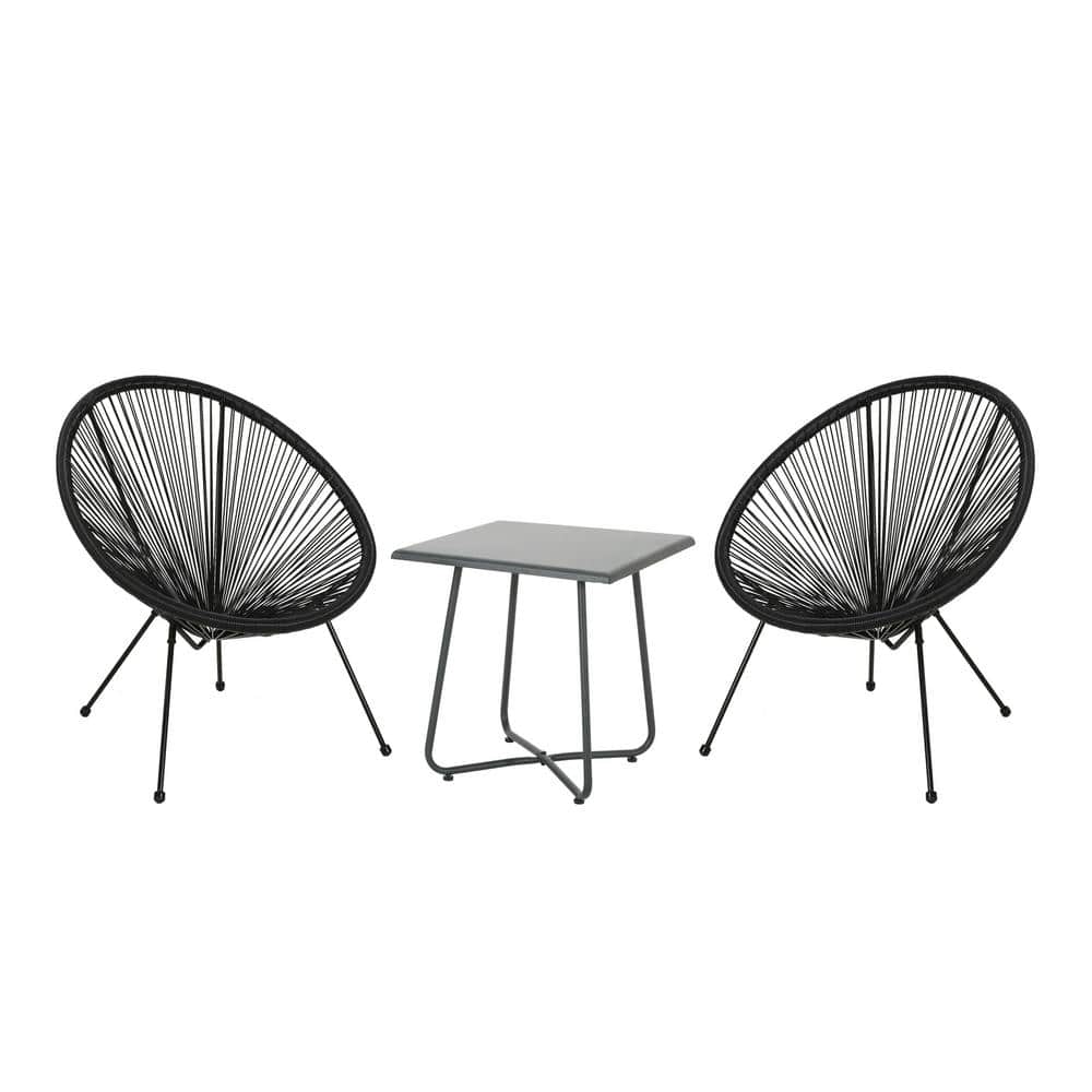 Black and Gray Steel Frame 2-Person Outdoor Chat Set