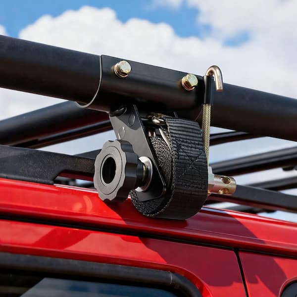 Ladder Rack Ratchet Straps, 1.87-2 in. Black, 1.5 in. W x 7.4 ft. L w/ Double J-Hooks, 500 lbs. Load Heavy Duty(2 Pack)