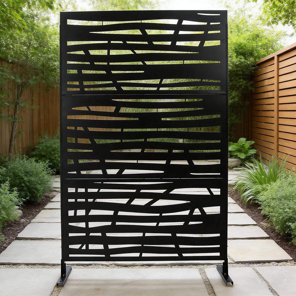 76 in. x 48 in. Freestanding Decorative Privacy Screen Black Metal for Outside Lawn Garden price history on PriceWatchPro