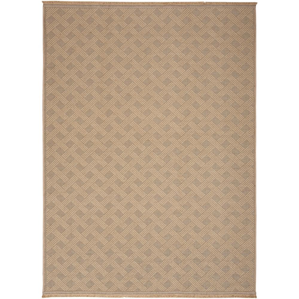 Natural Beige Geometric Flat Woven Washable Rug 5'3" x 7'3"