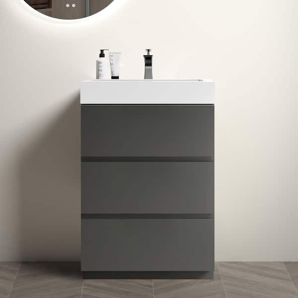 Dimakai 24 in. Single Sink Freestanding Space Gray Bath Vanity with White solid surface Top Unassembled without Drain and Faucet