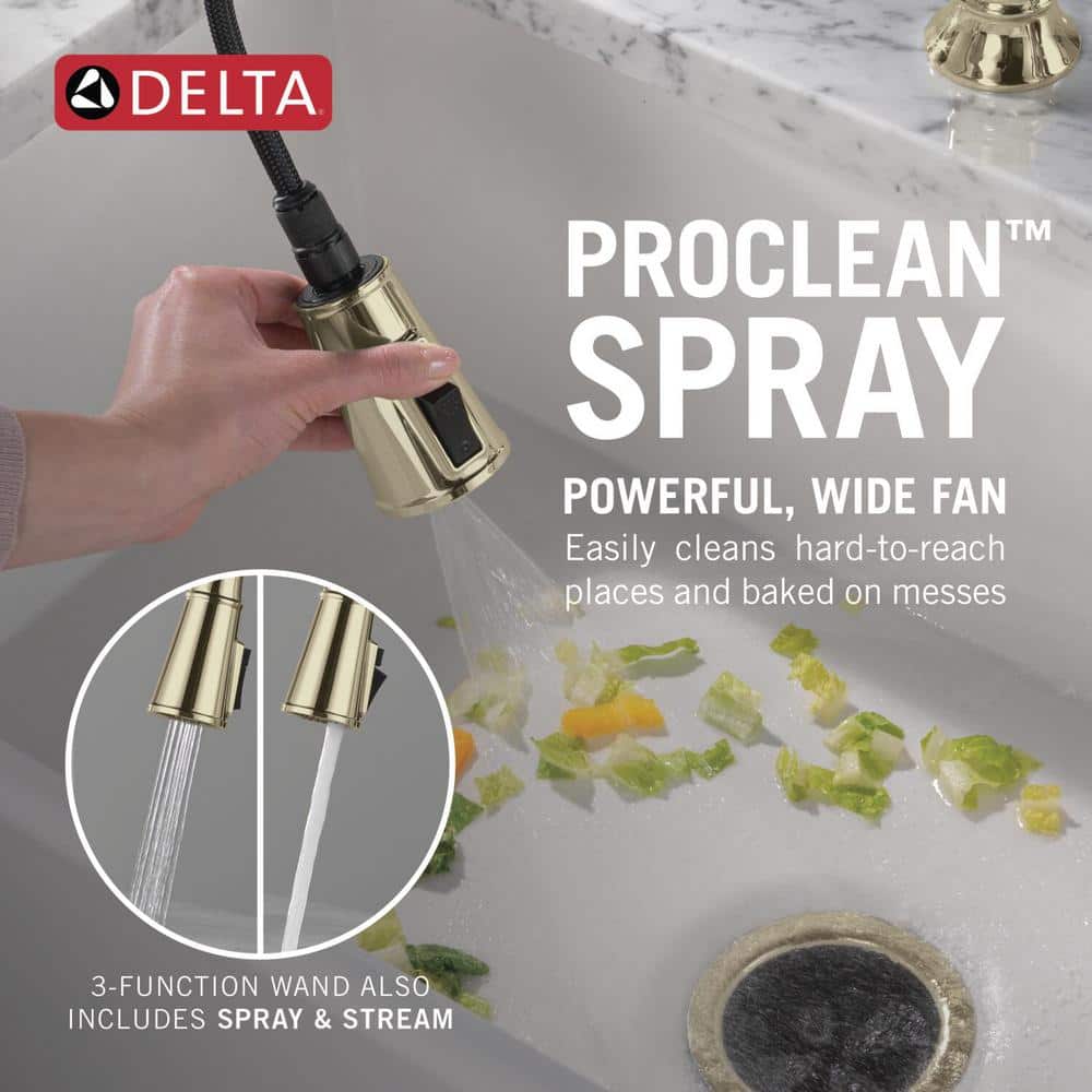 Polished Nickel Double Handle Bridge Kitchen Faucet with Pull-out Spray