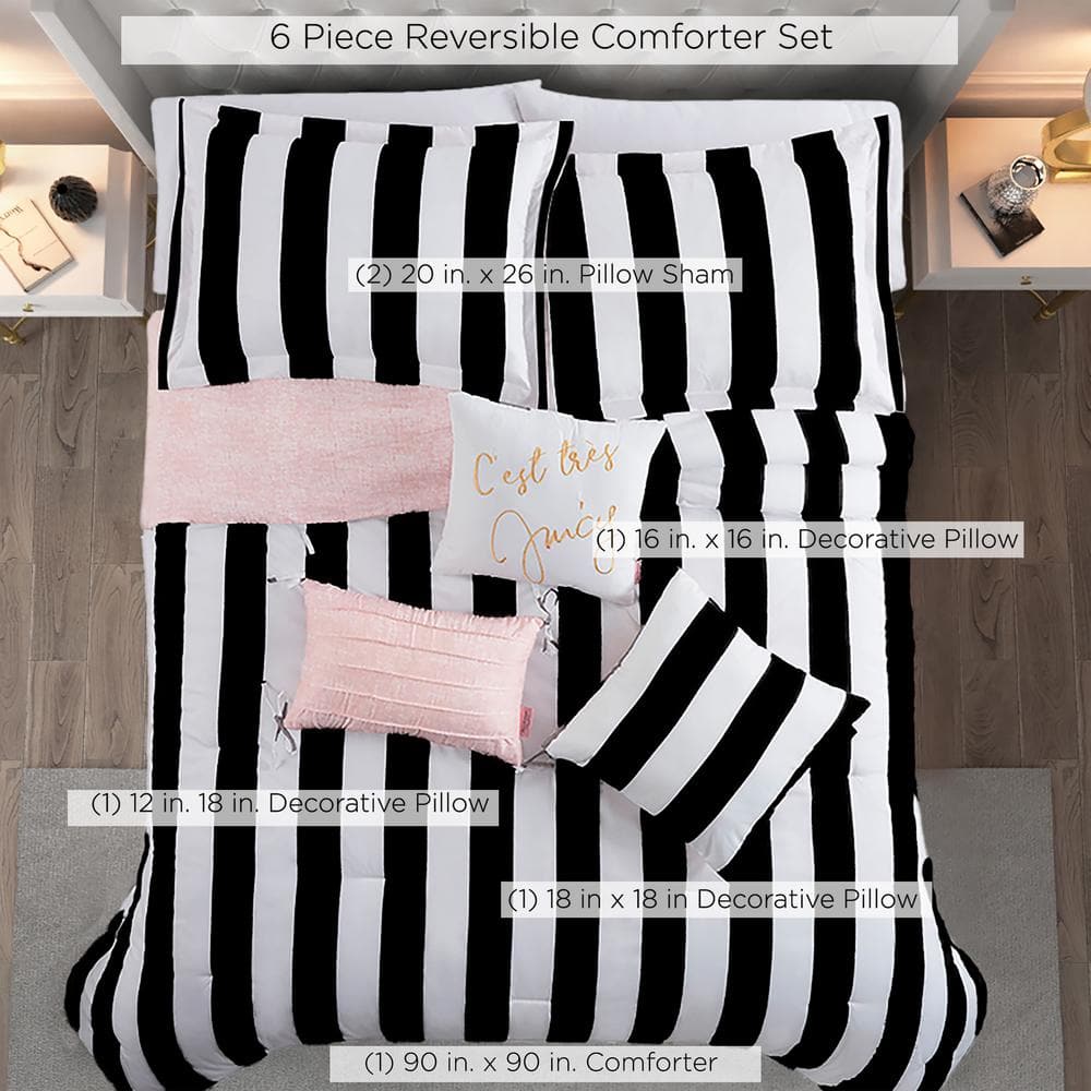 Black and White Striped Full Microfiber Reversible Bedding Set