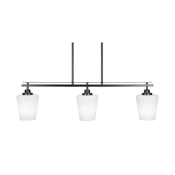 Unbranded Monroe 3-Light, Matte Black Billiard Light, Any room with 6 in. White Matrix Glass Shades no bulbs included
