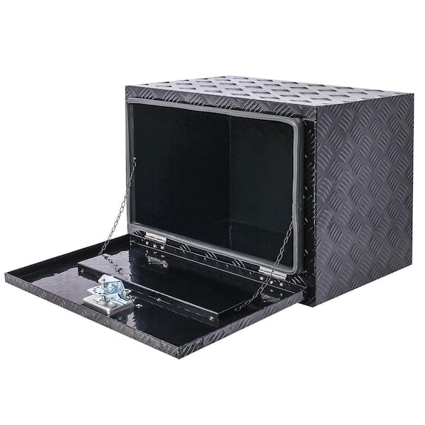 24 in. Trailer Tongue Box RV Trailer Truck Tool Truck Tool Box with Lock Keys Side Handle, Black, 24 x 17. 3 x 17. 7 in.