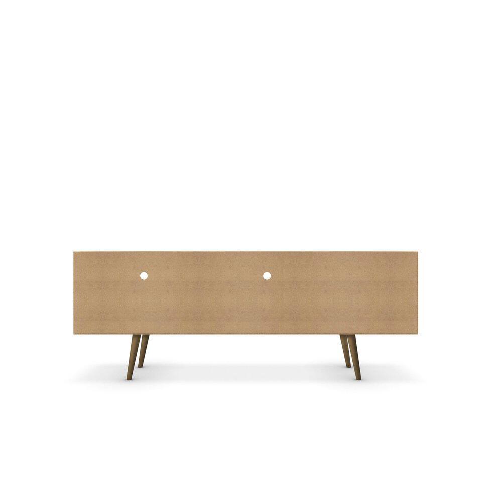 White and Brown Mid-Century Modern TV Stand with Cabinet