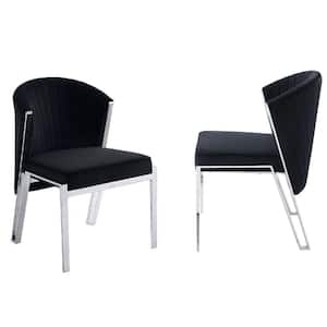 Black and Silver Velvet Metal Frame Dining Chair (Set of 2)