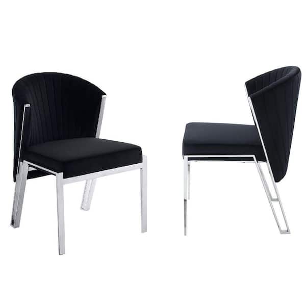 Benjara Black and Silver Velvet Metal Frame Dining Chair (Set of 2)