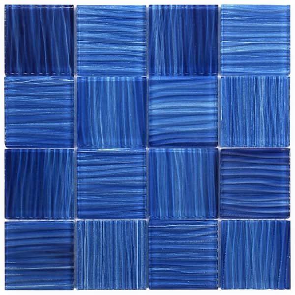Ivy Hill Tile Exuma Cobalt 4 in. x 0.31 in. Polished Glass Wall Mosaic Tile Sample